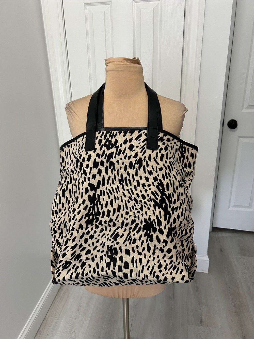 Lafayette 148 Quarry Leopard Canvas Leather Tote